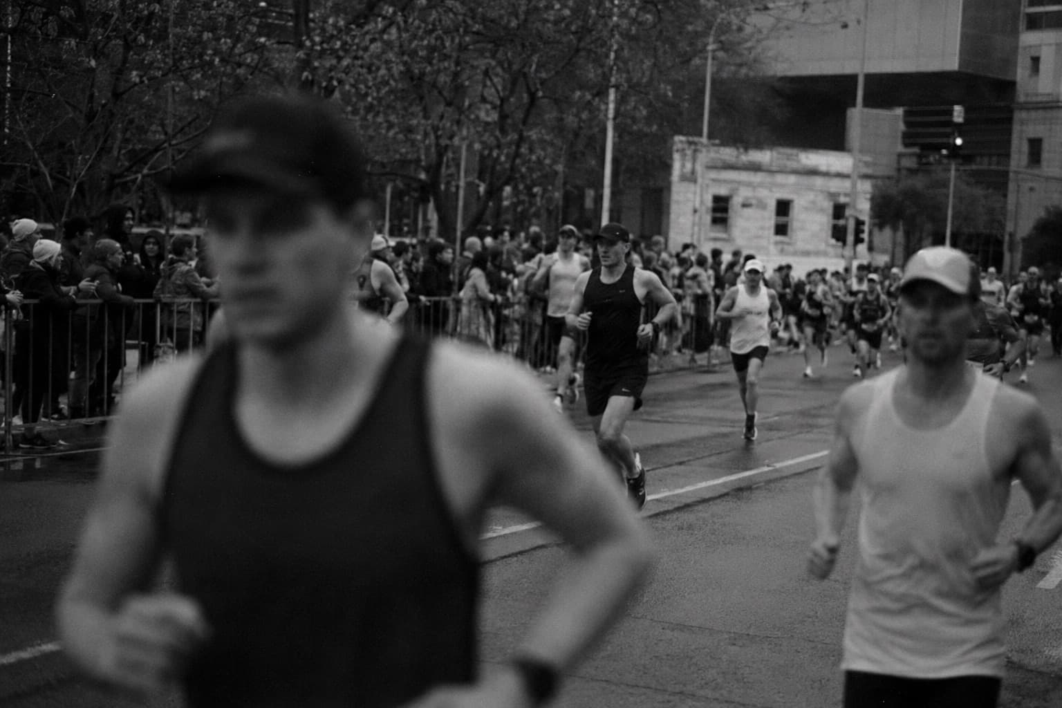 The crowd lining a race course